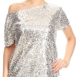 Women Short Sleeves Sequin Shirt